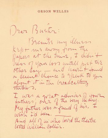 Lot #1378 Orson Welles: ?All of us who loved the theatre loved William Collier? - Image 1