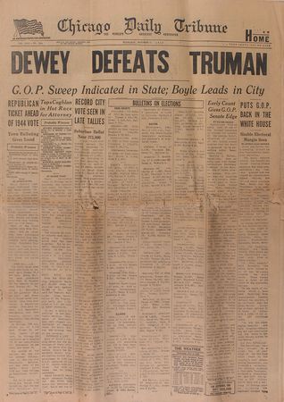 Lot #67 Harry S. Truman: The iconic ‘Dewey Defeats Truman’ Daily Tribune - Image 1