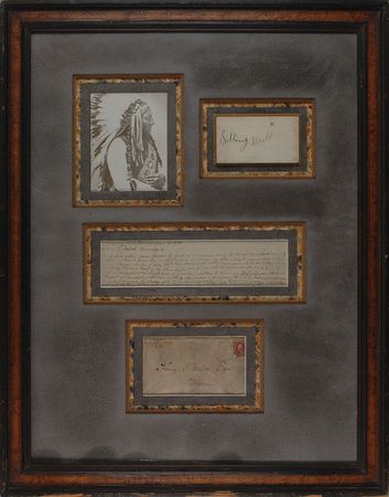 Lot #217 Sitting Bull: Exceptional ink signature of the legendary Lakota Sioux leader, while held as a prisoner of war at Fort Randall, with a 100 year old letter of provenance - Image 1