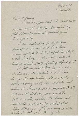Lot #422 Charles Lindbergh: ?I am instructing for Robertson Aircraft at present? but I expect to start work breaking in the mail route to Chicago??the earliest Lindbergh ALS we have ever offered - Image 1