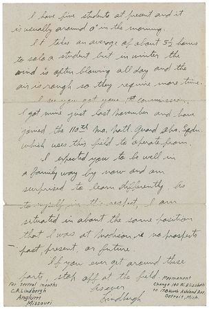 Lot #422 Charles Lindbergh: ?I am instructing for Robertson Aircraft at present? but I expect to start work breaking in the mail route to Chicago??the earliest Lindbergh ALS we have ever offered - Image 2
