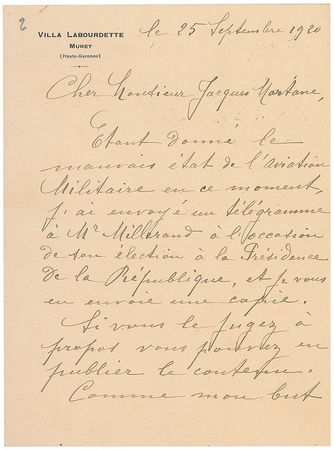 Lot #390 Clement Ader: The French inventor of the airplane writes to an aviation journalist - Image 1