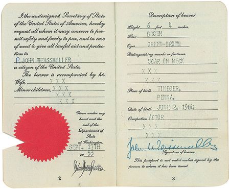 Lot #1059 Johnny Weissmuller: Tarzan?s one-of-a-kind 1953 passport - Image 1