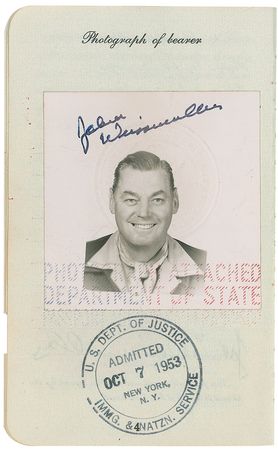 Lot #1059 Johnny Weissmuller: Tarzan?s one-of-a-kind 1953 passport - Image 2