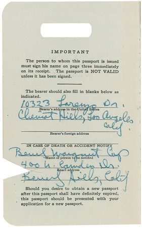 Lot #1059 Johnny Weissmuller: Tarzan?s one-of-a-kind 1953 passport - Image 3