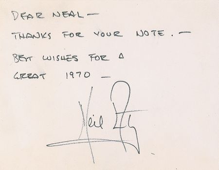 Lot #404 Neil Armstrong: Shortly after walking on the moon, Armstrong sends a personal note to a young admirer - Image 1
