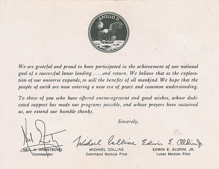 Lot #404 Neil Armstrong: Shortly after walking on the moon, Armstrong sends a personal note to a young admirer - Image 2