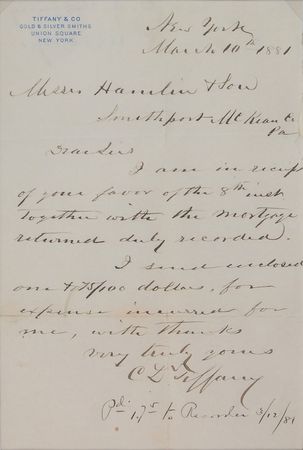 Lot #220 Charles L. Tiffany Handwritten Letter Signed - Image 1