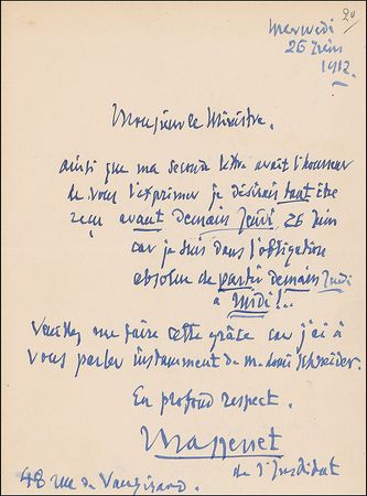 Lot #1728 Jules Massenet Handwritten Letter Signed - Image 1