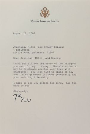Lot #168 Bill Clinton: ?There?s no better way to celebrate another year than with champagne? - Image 1