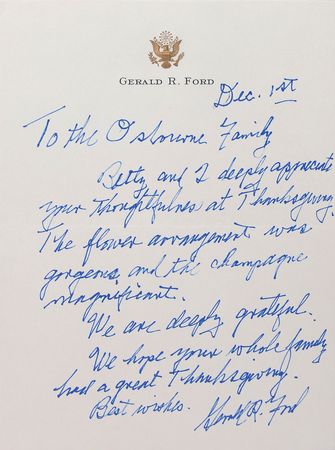 Lot #148 Gerald and Betty Ford: “The flower arrangement was gorgeous and the champagne magnificent” - Image 1