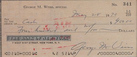 Lot #1557 George Weiss Check - Image 1