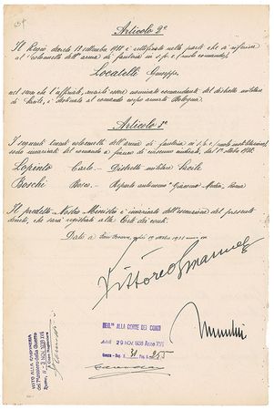 Lot #418 Benito Mussolini and Vittorio Emanuele III Signed Document - Image 2