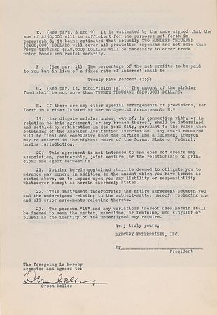 Lot #1282 Orson Welles Signed Document - Image 2