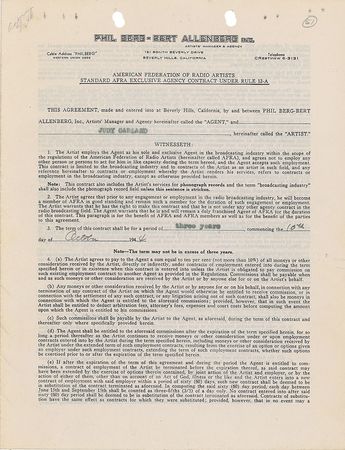 Lot #1248 Judy Garland: Garland secures representation in 1944 with Hollywood powerhouse Berg-Allenberg - Image 1