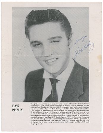 Lot #967 Elvis Presley: Early Elvis program photo presented to an adoring female radio host in 1955 - Image 1
