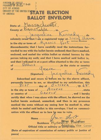 Lot #124 Jacqueline Kennedy Ballot Envelope - Image 1