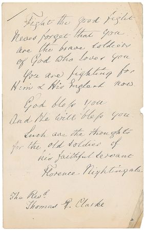 Lot #285 Florence Nightingale: A heartfelt remembrance of the Charge of the Light Brigade: “At one great battle which had to be fought on the defensive & won, the men stood firm as rocks till they fell—not a man stirred” - Image 3