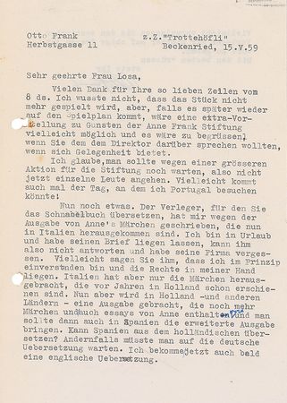 Lot #235 Otto Frank Typed Letter Signed - Image 1