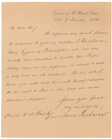 Lot #33 James Buchanan: Uncommon letter with envelope, writing his name three times - Image 1