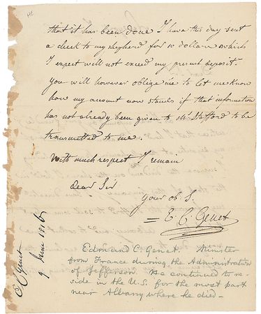 Lot #379 Edmond-Charles Genet Handwritten Letter Signed - Image 2