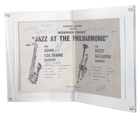 Lot #950 John Coltrane and Dizzy Gillespie Quintets: Exceptional 1961 program signed in full by the Coltrane and Gillespie Quintets?featuring both leaders and the extremely rare Dolphy - Image 1