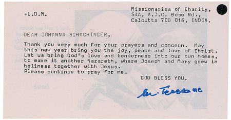 Lot #417 Mother Teresa Typed Letter Signed - Image 1