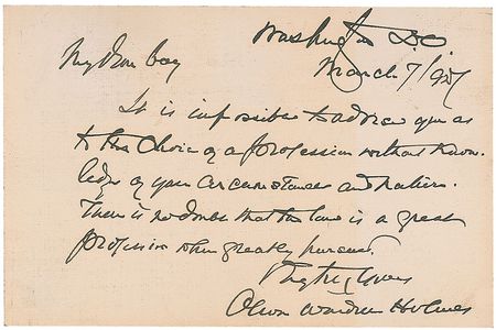 Lot #456 Supreme Court: Oliver Wendell Holmes, Jr Handwritten Letter Signed - Image 1