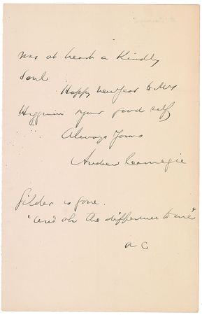 Lot #195 Andrew Carnegie: “Gilder is gone. ‘And oh the difference to me’” - Image 2