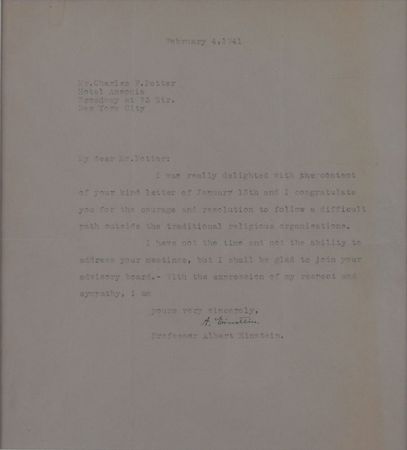 Lot #229 Albert Einstein: ?I congratulate you for the courage and resolution to follow a difficult path outside the traditional religious organizations? - Image 2