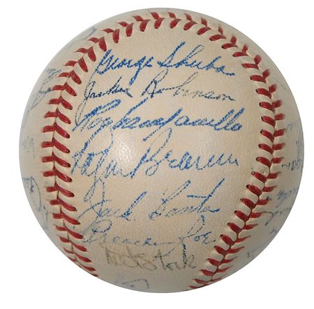 Lot #1535 Brooklyn Dodgers: Boldly signed in 1950 by Brooklyn’s biggest stars—Robinson, Campanella, Hodges, Reese, and Snider - Image 1