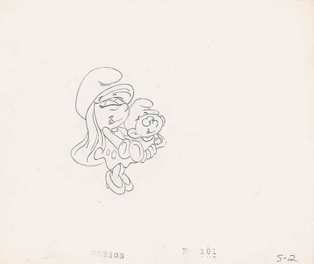 Lot #883 The Smurfs Animation Cel and Sketch - Image 2