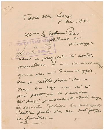 Lot #1033 Giacomo Puccini: Puccini?s plea before abandoning his beloved villa - Image 1
