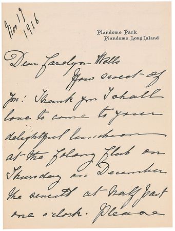 Lot #914 Frances Hodgson Burnett: “Please arrange that a violent blizzard may not sweep across New York & block the road between here and Park Avenue” - Image 1