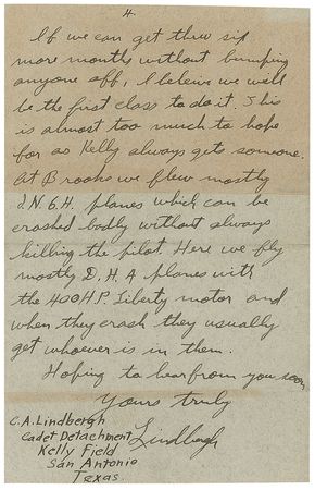 Lot #742 Charles Lindbergh: “We have been extreamly luckey in this class and no one has been killed altho there were several who should have been considering the crashes they had” - Image 4