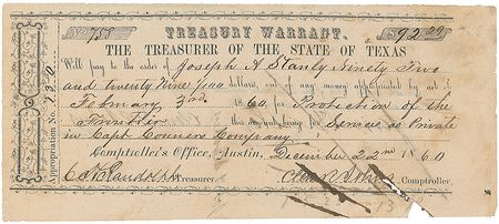 Lot #253 Sam Houston: Issued for “protection of the frontier” - Image 1