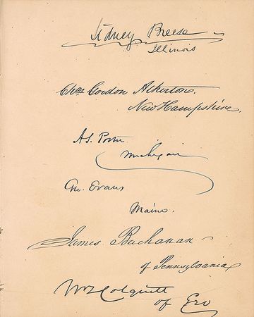 Lot #11 Congress: Adams, Buchanan, and Johnson: Incredible 1844 Congressional autograph book, including three presidents - Image 2