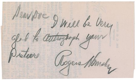 Lot #1518 Rogers Hornsby Signed Note - Image 1
