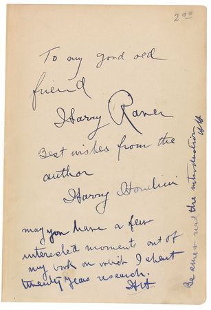 Lot #1312 Harry Houdini: Houdini at length signs, inscribes, and initials his exposé after ?twenty years research? - Image 1
