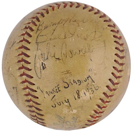 Lot #1533 NY Yankees: 1936: 1936 Yankees championship team, featuring five Hall of Famers with Gehrig on the sweet spot - Image 1