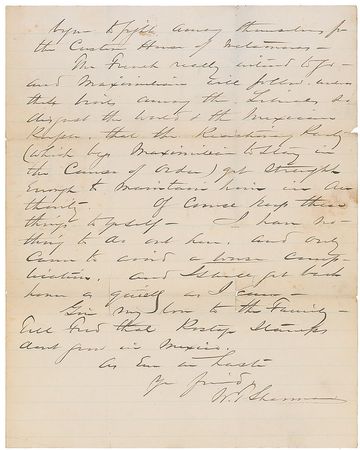 Lot #711 William T. Sherman: ?The French really intend to go and Maximilian will follow,? writes the newly appointed Lieutenant General, assessing the Franco-Mexican situation with a cautious eye - Image 3