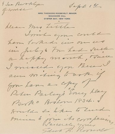Lot #49 Edith K. Roosevelt Handwritten Letter Signed - Image 1