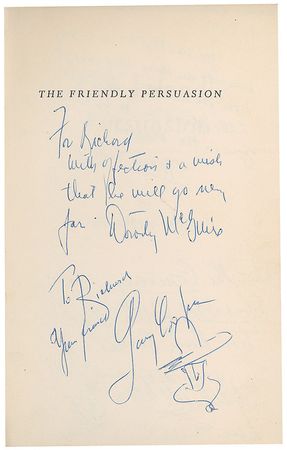 Lot #1297 Gary Cooper: Friendly Persuasion: Inscribed by the cast and presented to a child actor?including a Cooper cowboy sketch - Image 1