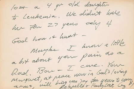Lot #134 George Bush: “Many years ago Bar & I lost a 4 yr old daughter to Leukemia. We didn’t have her for 27 years only 4 God how it hurt” - Image 2