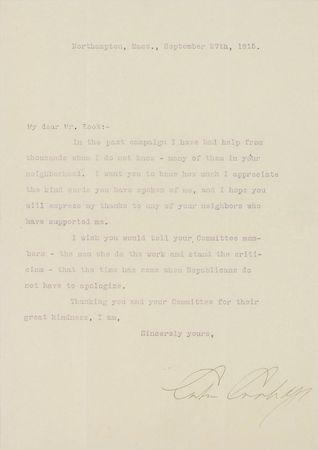 Lot #76 Calvin Coolidge: “The time has come when Republicans do not have to apologize” - Image 2