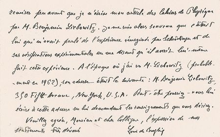 Lot #214 Louis de Broglie: ?He was the person who had told me of the experiment devised by Schrödinger? - Image 2