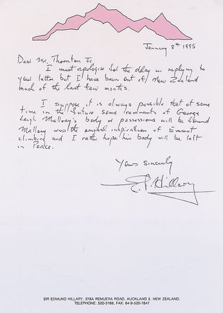 Lot #366 Edmund Hillary: “Mallory was the original inspiration of Everest climbing and I rather hope his body will be left in peace” - Image 2