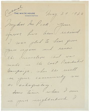 Lot #77 Calvin Coolidge: Rare Coolidge presidential handwritten letter mentioning the last campaign - Image 1