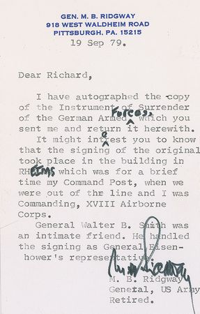 Lot #715 World War II Generals: Instrument of Surrender signed by officers from both sides - Image 1