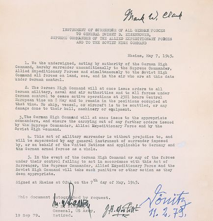 Lot #715 World War II Generals: Instrument of Surrender signed by officers from both sides - Image 2